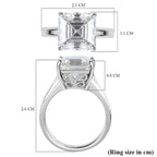 Moissanite (Asscher Cut) Solitaire Ring in Platinum Overlay Sterling Silver 5.40 Ct.