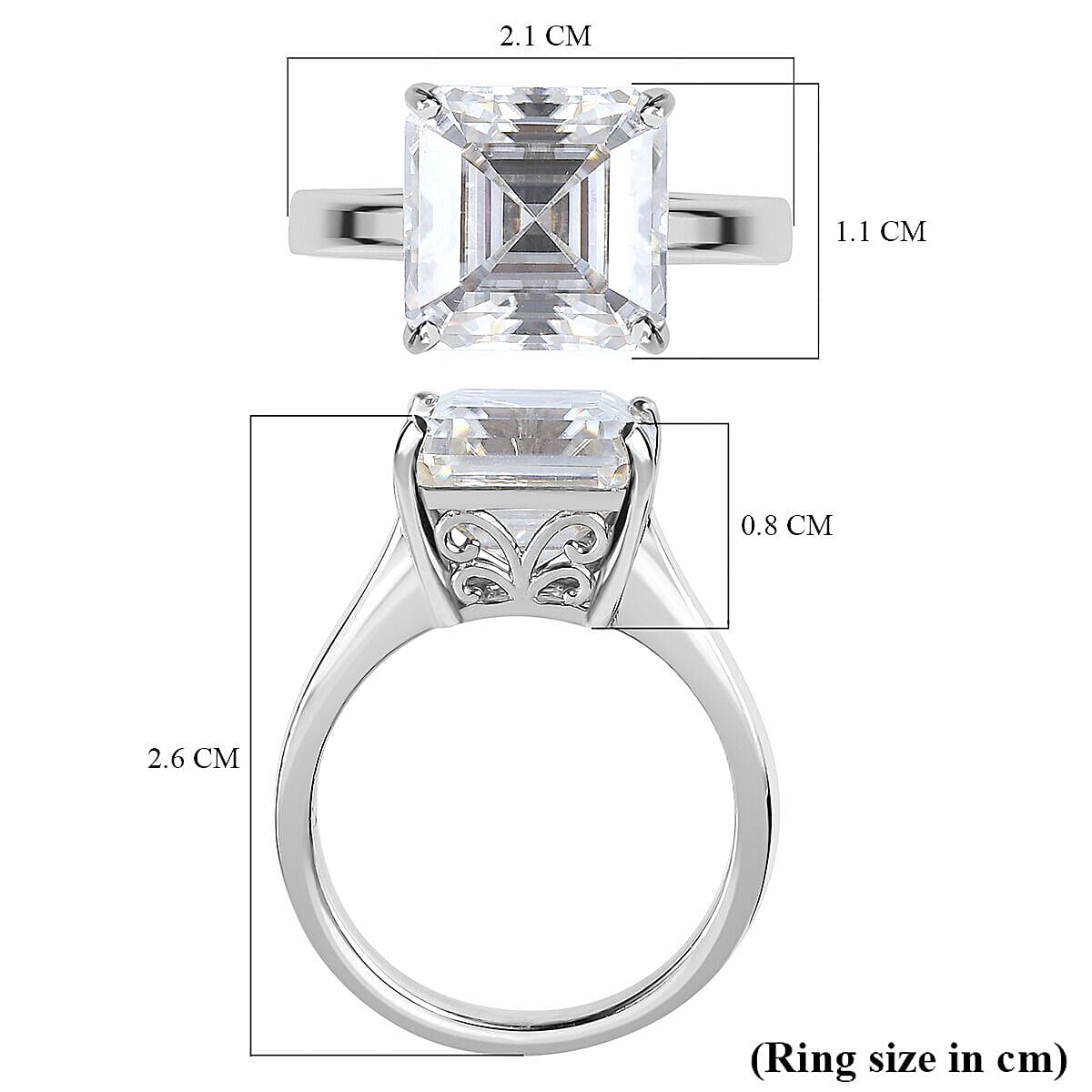 Moissanite (Asscher Cut) Solitaire Ring in Platinum Overlay Sterling Silver 5.40 Ct. 7326970 12