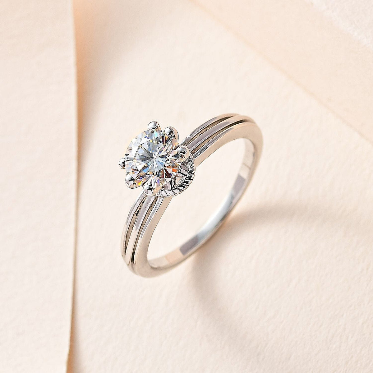 Moissanite Solitaire Ring in Platinum Overlay Sterling Silver 7649011 1