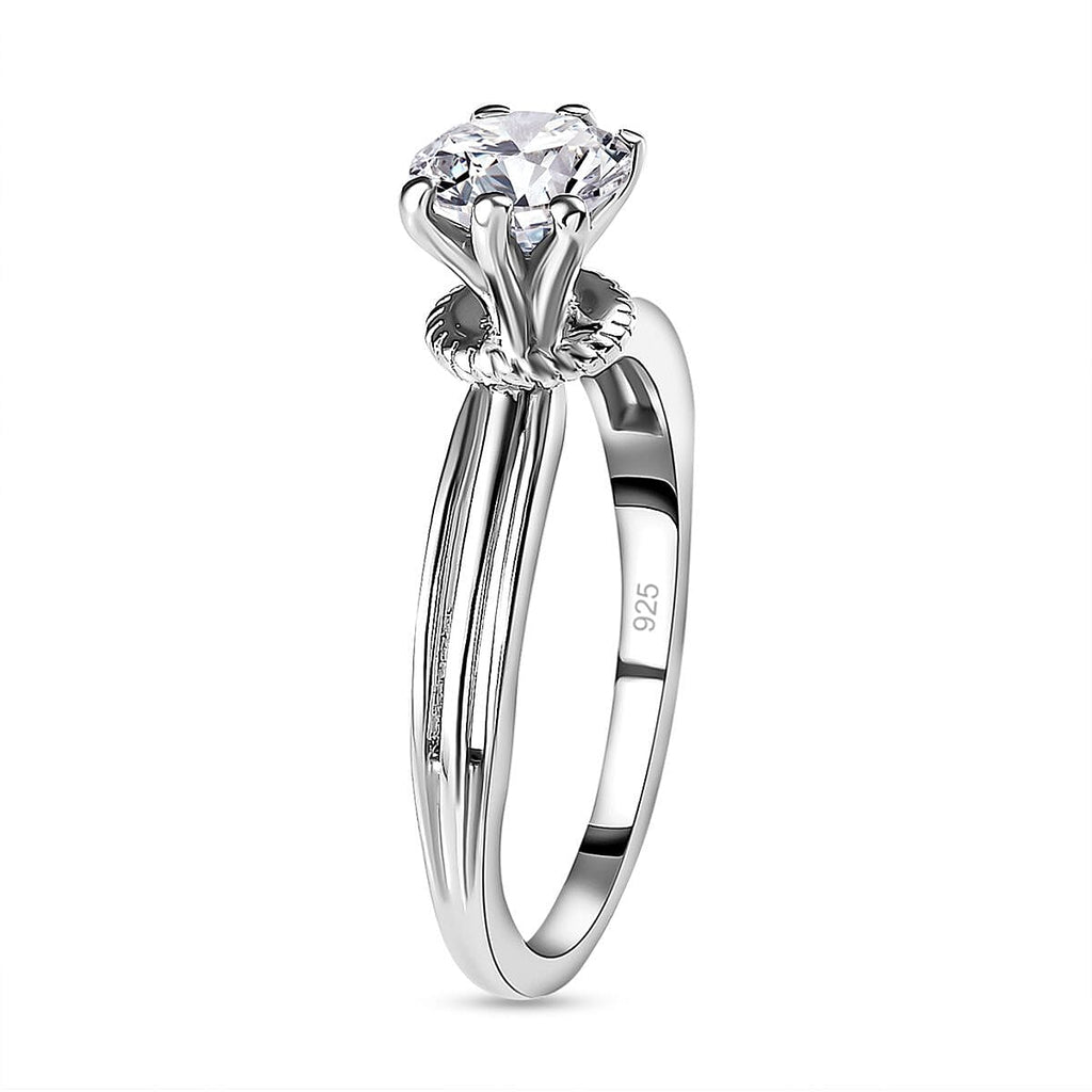 Moissanite Solitaire Ring in Platinum Overlay Sterling Silver
