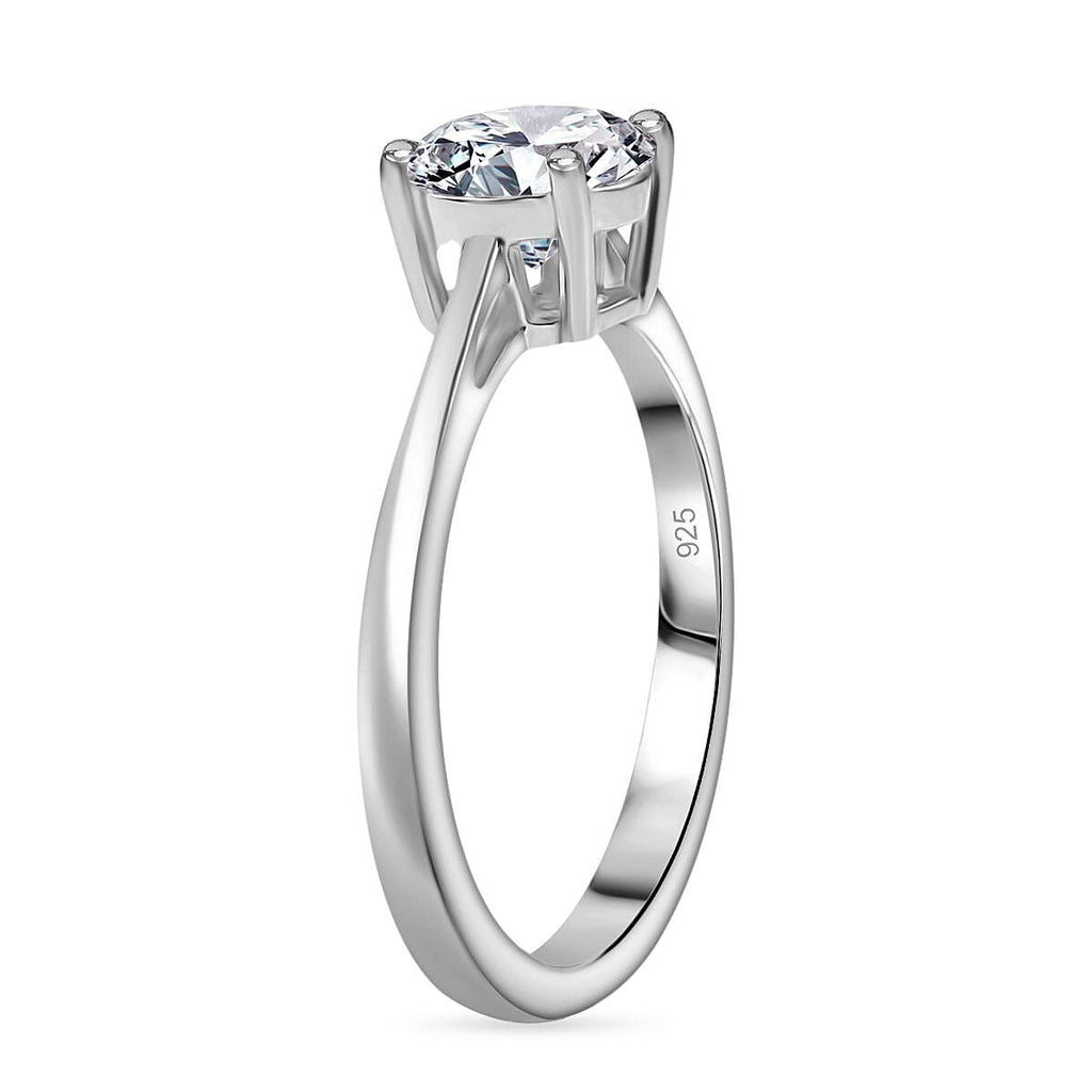 Moissanite Solitaire Ring in Rhodium Overlay Sterling Silver 0.94 Ct.