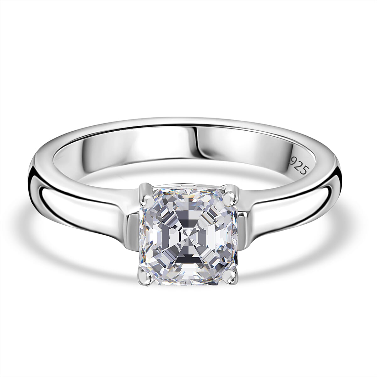 Designer Inspired - Asscher-Cut Moissanite Solitaire Ring in Rhodium Overlay Sterling Silver 1.15 Ct 7784699 0