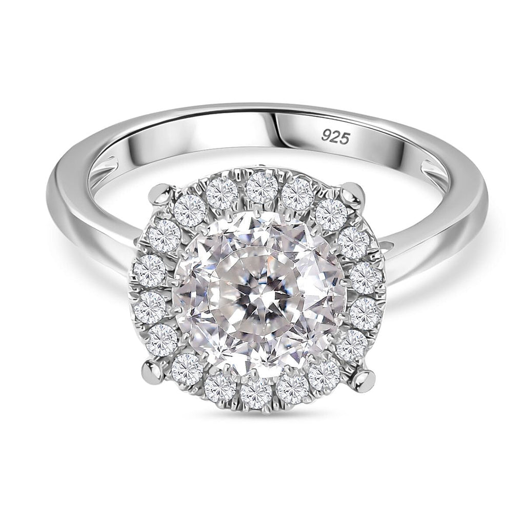 Moissanite Solitaire Ring in Rhodium Overlay Sterling Silver 2.21 Ct.