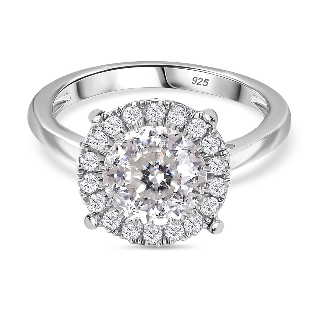 Moissanite Halo Ring in Rhodium Overlay Sterling Silver 2.21 Ct. 8070247 7