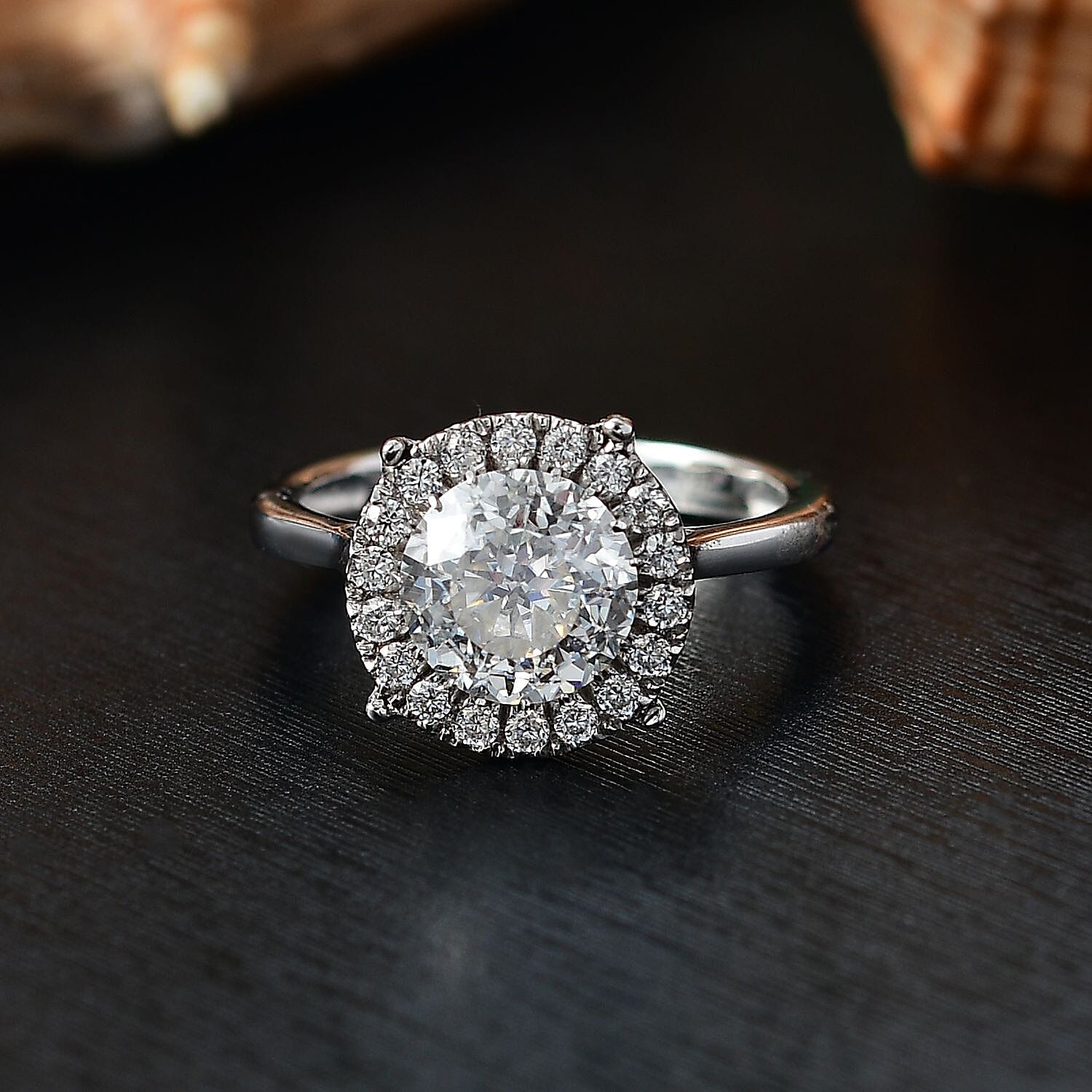 Moissanite Halo Ring in Rhodium Overlay Sterling Silver 2.21 Ct. 8070247 8