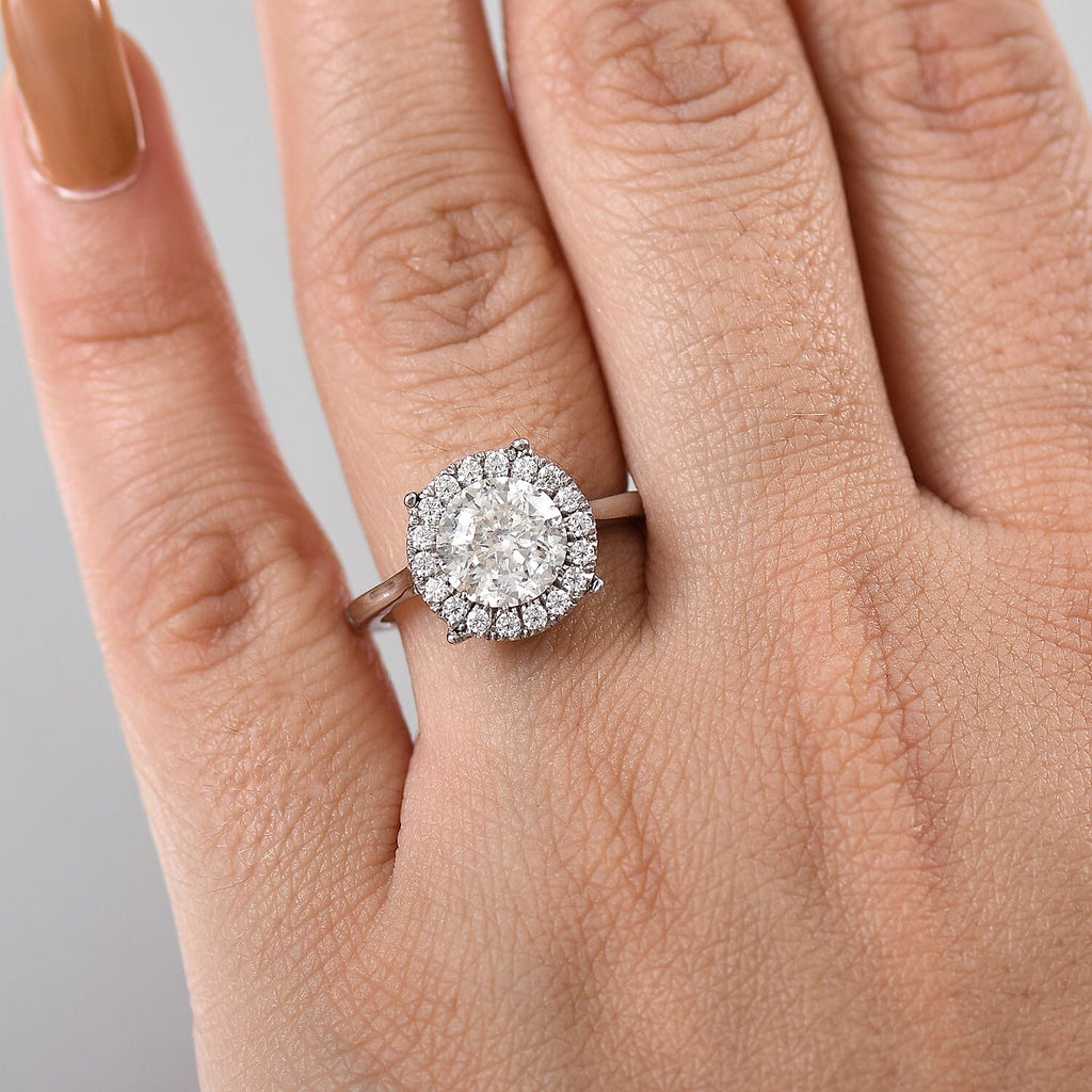 Moissanite Solitaire Ring in Rhodium Overlay Sterling Silver 2.21 Ct.