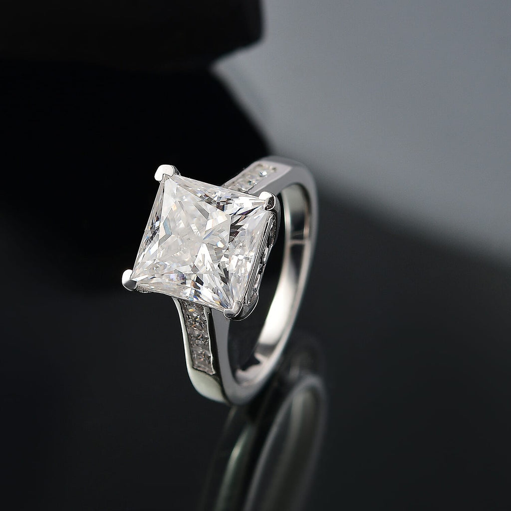 The Moissanite Princess - Moissanite Solitaire Ring in Rhodium Overlay Sterling Silver 4.39 Ct.