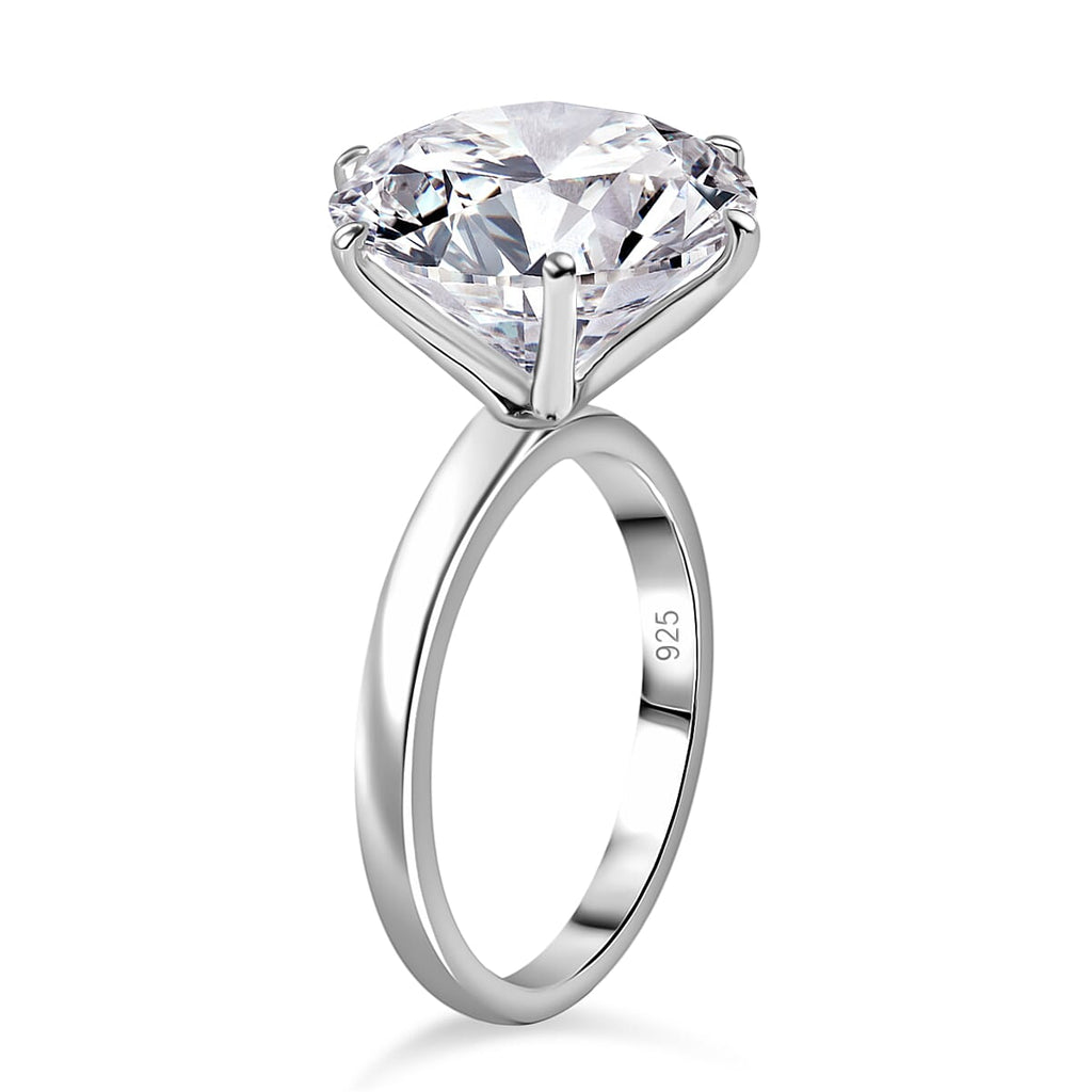 Moissanite Solitaire Ring in Rhodium Overlay Sterling Silver 7.5 Ct.