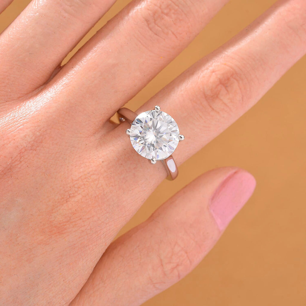 Moissanite Solitaire Ring in Rhodium OverlaySterling Silver  5.000  Ct.