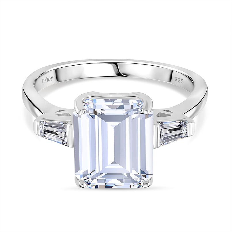 Moissanite - GRA Certified D-VVS1 Moissanite Solitaire Ring in Rhodium Overlay Sterling Silver 5.22 Ct.