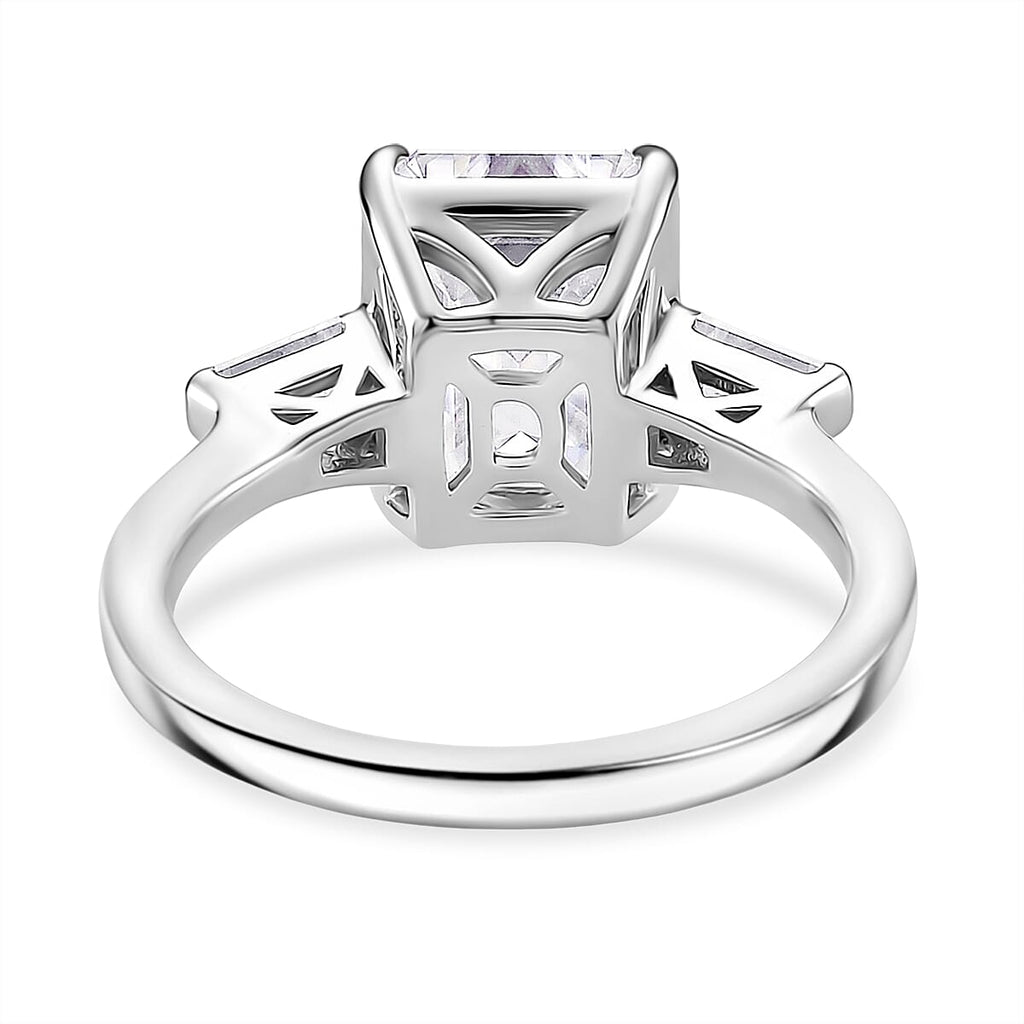 Moissanite - GRA Certified D-VVS1 Moissanite Solitaire Ring in Rhodium Overlay Sterling Silver 5.22 Ct.