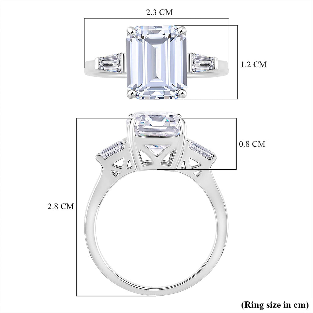 Moissanite - GRA Certified D-VVS1 Moissanite Solitaire Ring in Rhodium Overlay Sterling Silver 5.22 Ct.