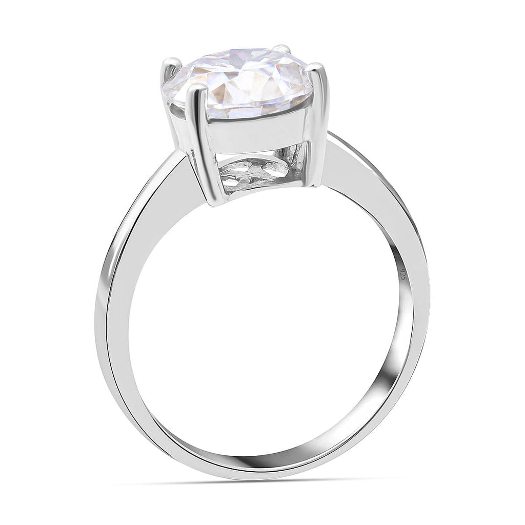 Moissanite Solitaire (100 Faceted) Ring in Rhodium Overlay Sterling Silver 3.00 Ct.