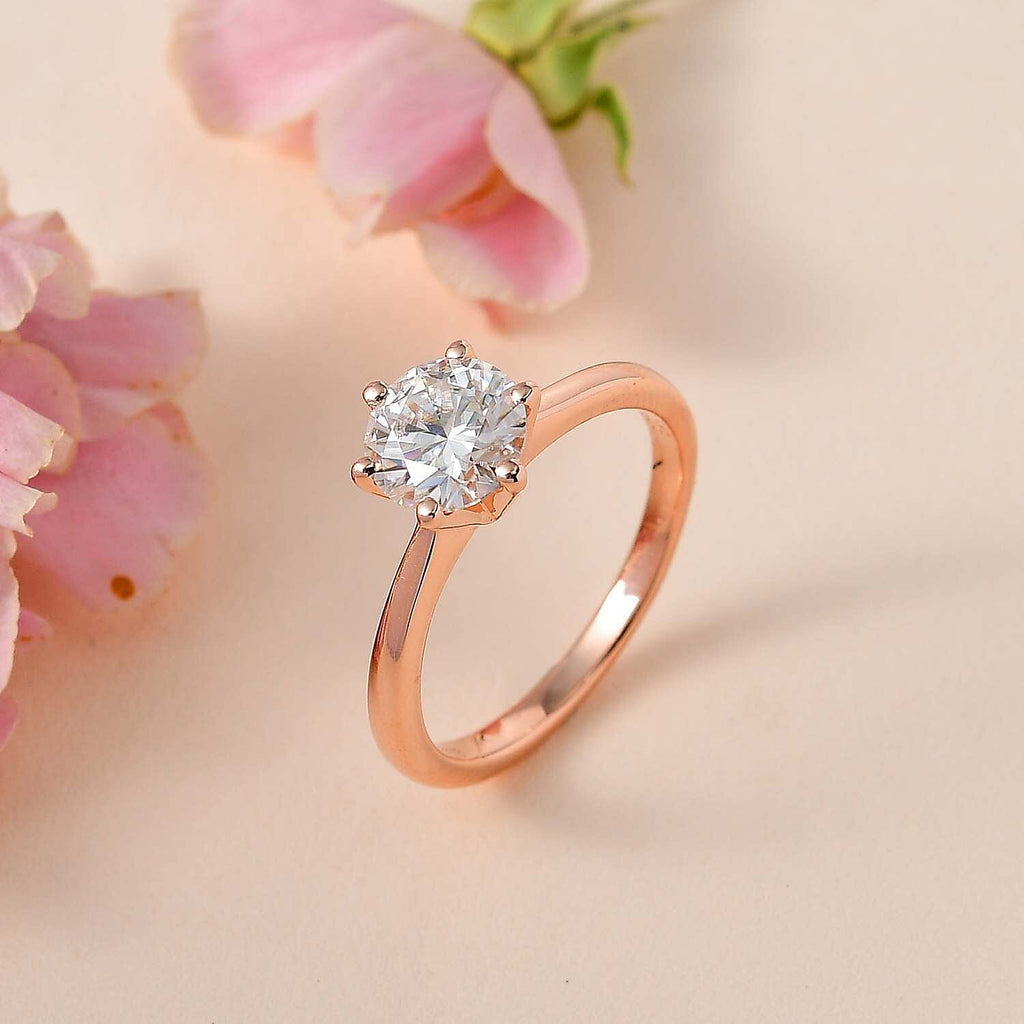 Moissanite  Solitaire Ring in Vermeil RG Sterling Silver 1.10 ct  1.144  Ct.