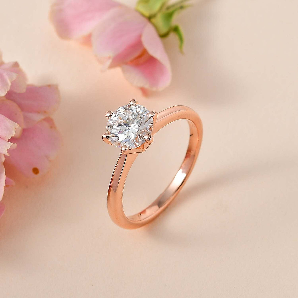 Moissanite Solitaire Ring in 18K Vermeil Rose Gold Over Sterling Silver 1.14 Ct. V32642891 2
