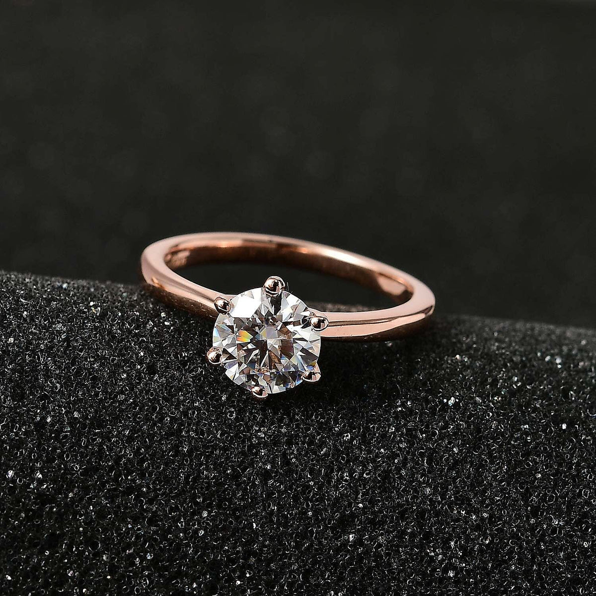 Moissanite Solitaire Ring in 18K Vermeil Rose Gold Over Sterling Silver 1.14 Ct. V32642891 3