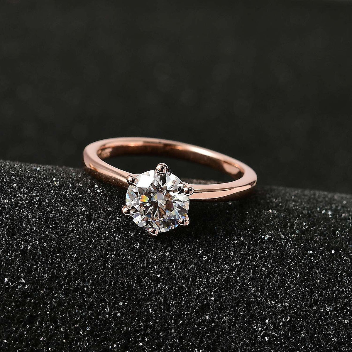 Moissanite Solitaire Ring in 18K Vermeil Rose Gold Over Sterling Silver 1.14 Ct. V32647475 3