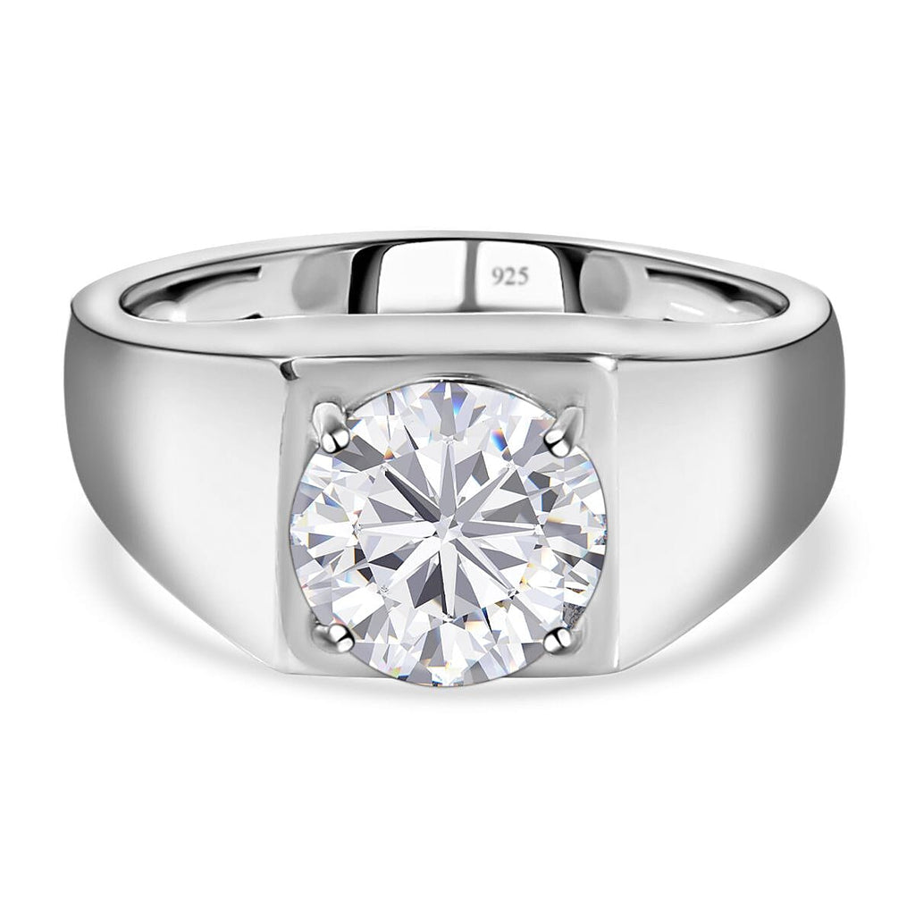 Moissanite Solitaire Mens Ring in Platinum Overlay Sterling Silver 1.72 Ct