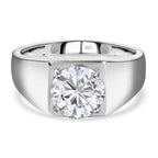 Moissanite Solitaire Mens Ring in Platinum Overlay Sterling Silver 1.72 Ct