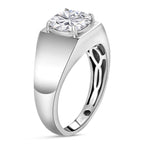 Moissanite Solitaire Mens Ring in Platinum Overlay Sterling Silver 1.72 Ct