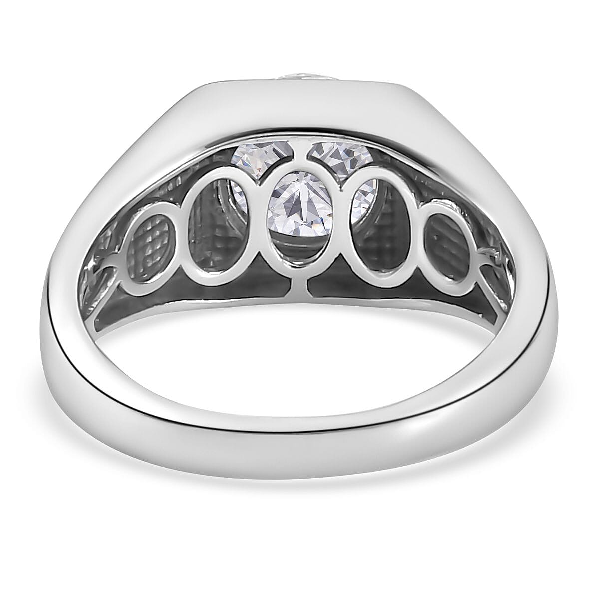 Moissanite Solitaire Signet Men's Ring in Platinum Plated Sterling Silver 1.89 Ct. 8728659 5
