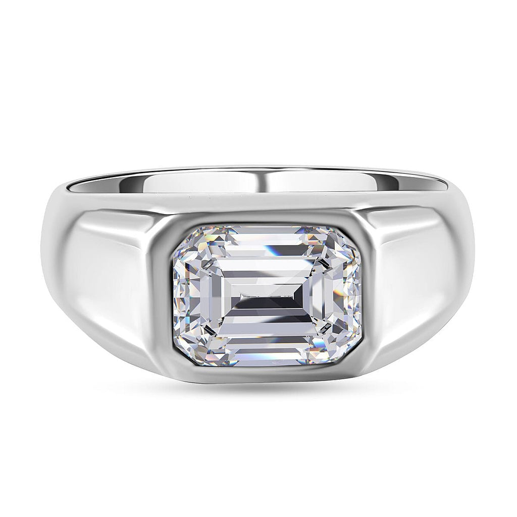 Moissanite Solitaire Signet Ring in Rhodium Overlay Sterling Silver 1.60 Ct.