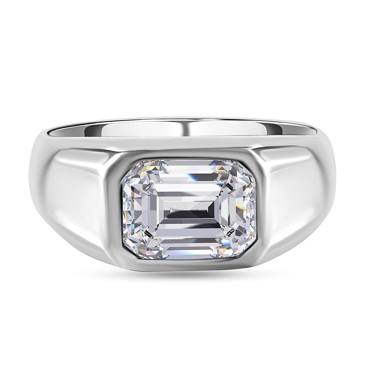 Moissanite Solitaire Signet Ring in Rhodium Overlay Sterling Silver 1.60 Ct. 7256074 0