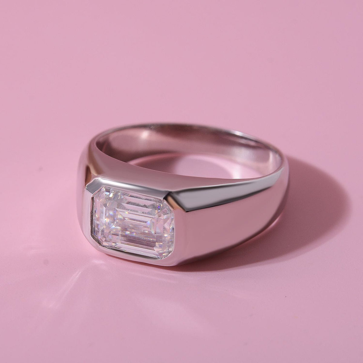 Moissanite Solitaire Signet Ring in Rhodium Overlay Sterling Silver 1.60 Ct. 7256074 2