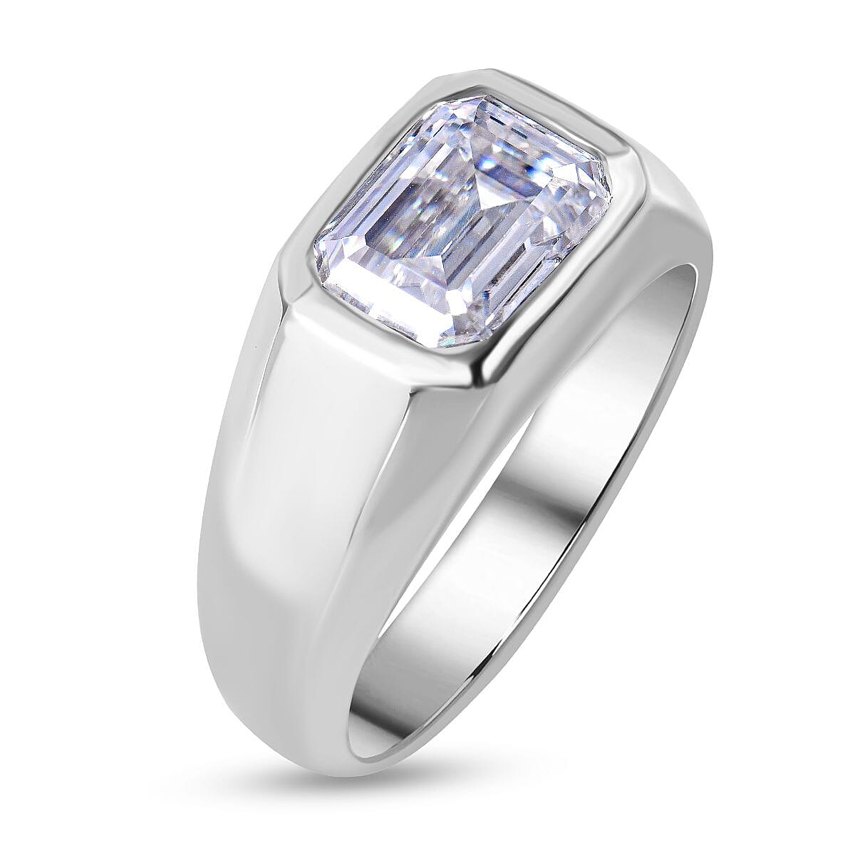 Moissanite Solitaire Signet Ring in Rhodium Overlay Sterling Silver 1.60 Ct. 7256074 6