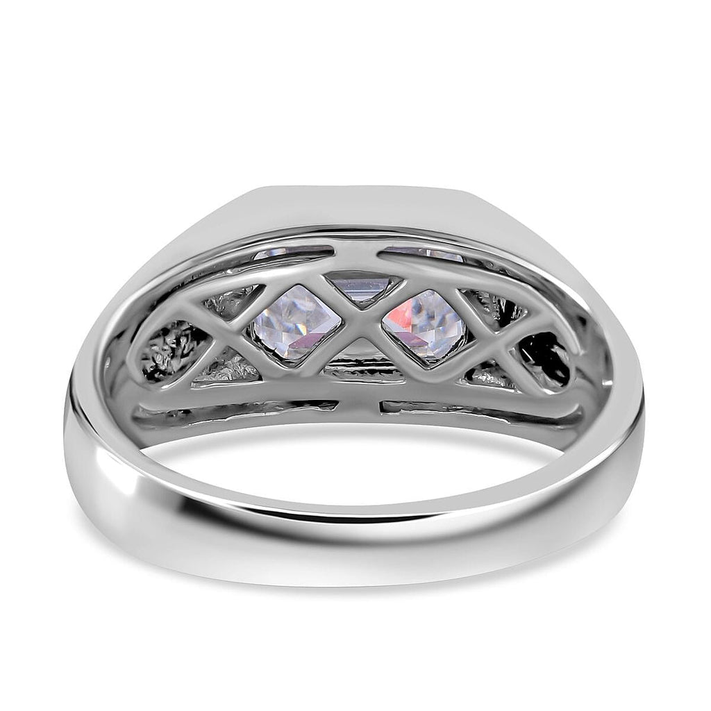 Moissanite Solitaire Signet Ring in Rhodium Overlay Sterling Silver 1.60 Ct.