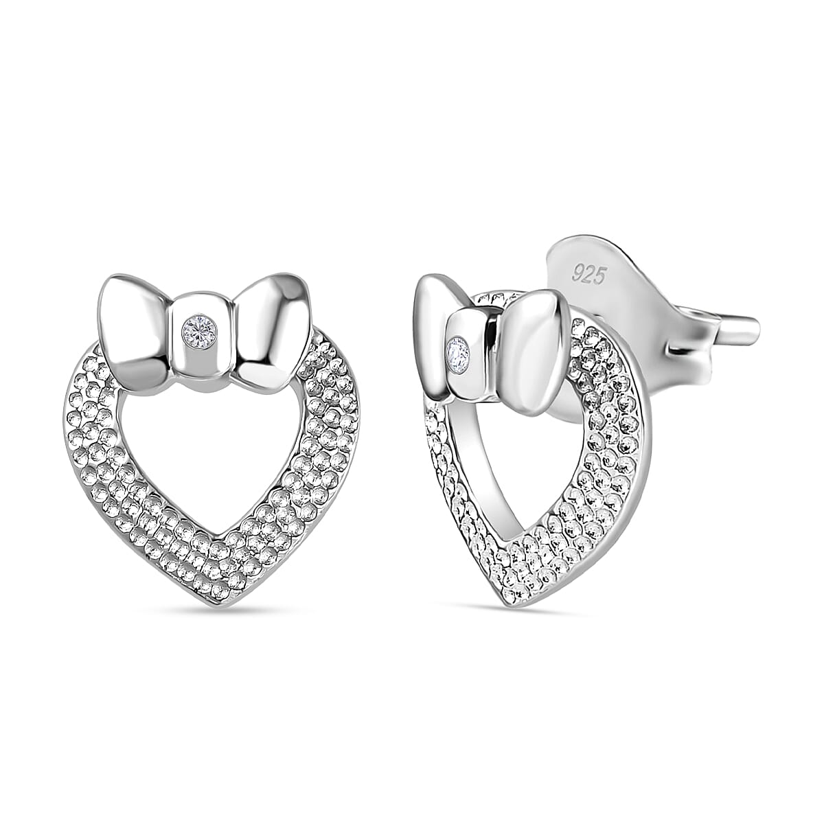 Moissanite Solitaire Heart Knot Earrings in Rhodium Overlay Sterling Silver 8047625 7