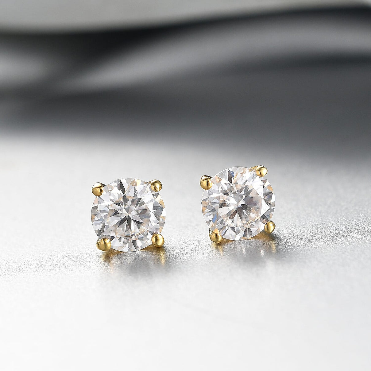 Moissanite Solitaire Stud Earring with Push Back in Yellow Gold Plated Sterling Silver 1.20 Ct 8419134 2