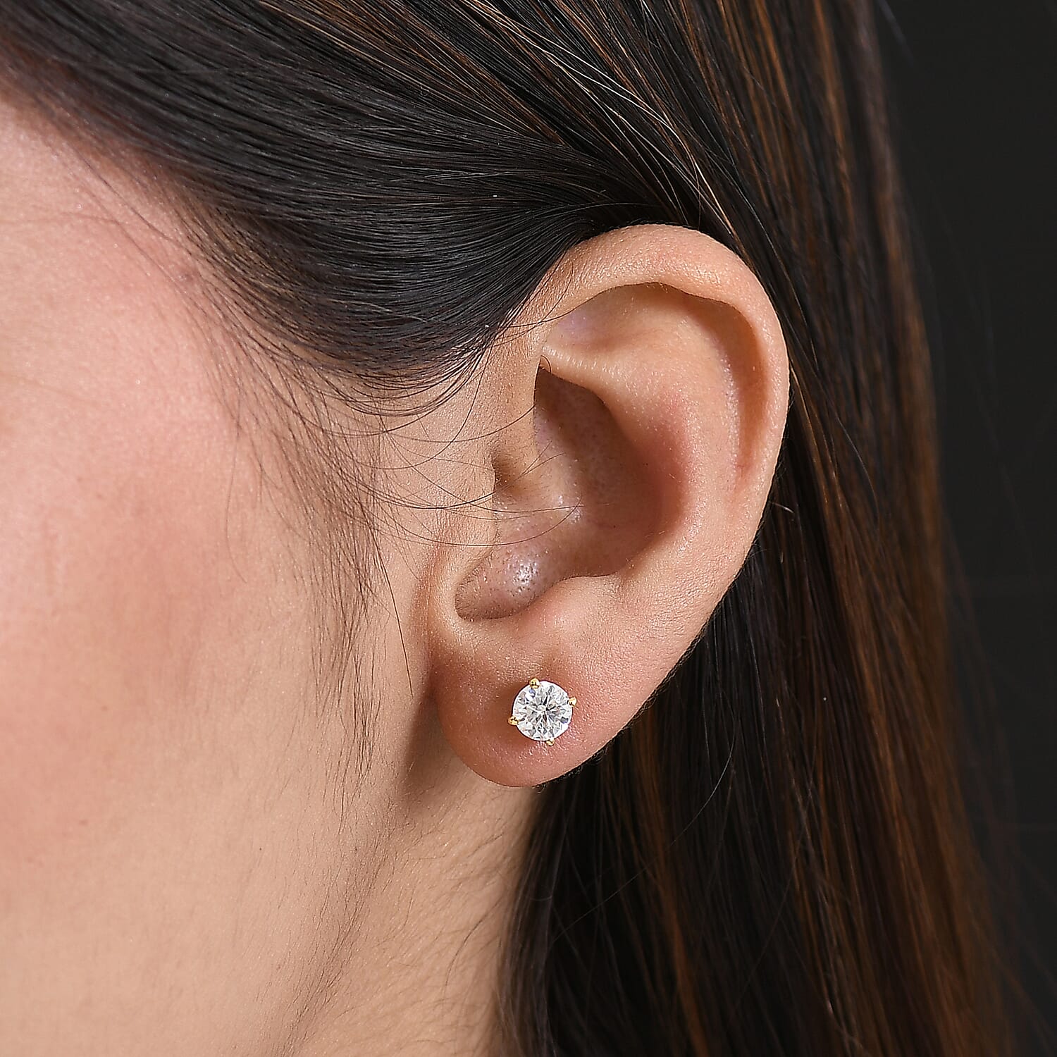 Moissanite Solitaire Stud Earring with Push Back in Yellow Gold Plated Sterling Silver 1.20 Ct 8419134 3