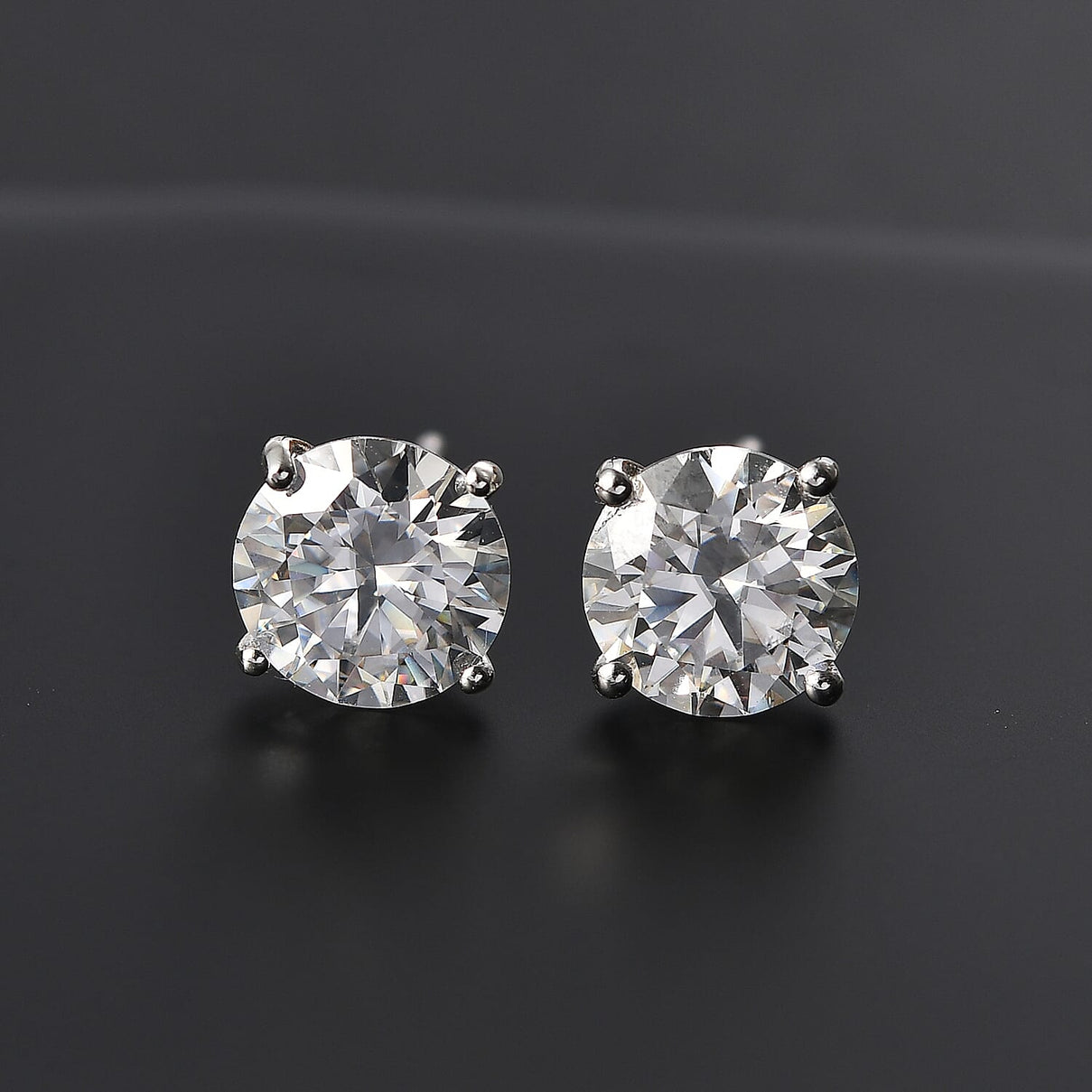 Moissanite Solitaire Stud Earrings in Rhodium Overlay Sterling Silver 8066986 2