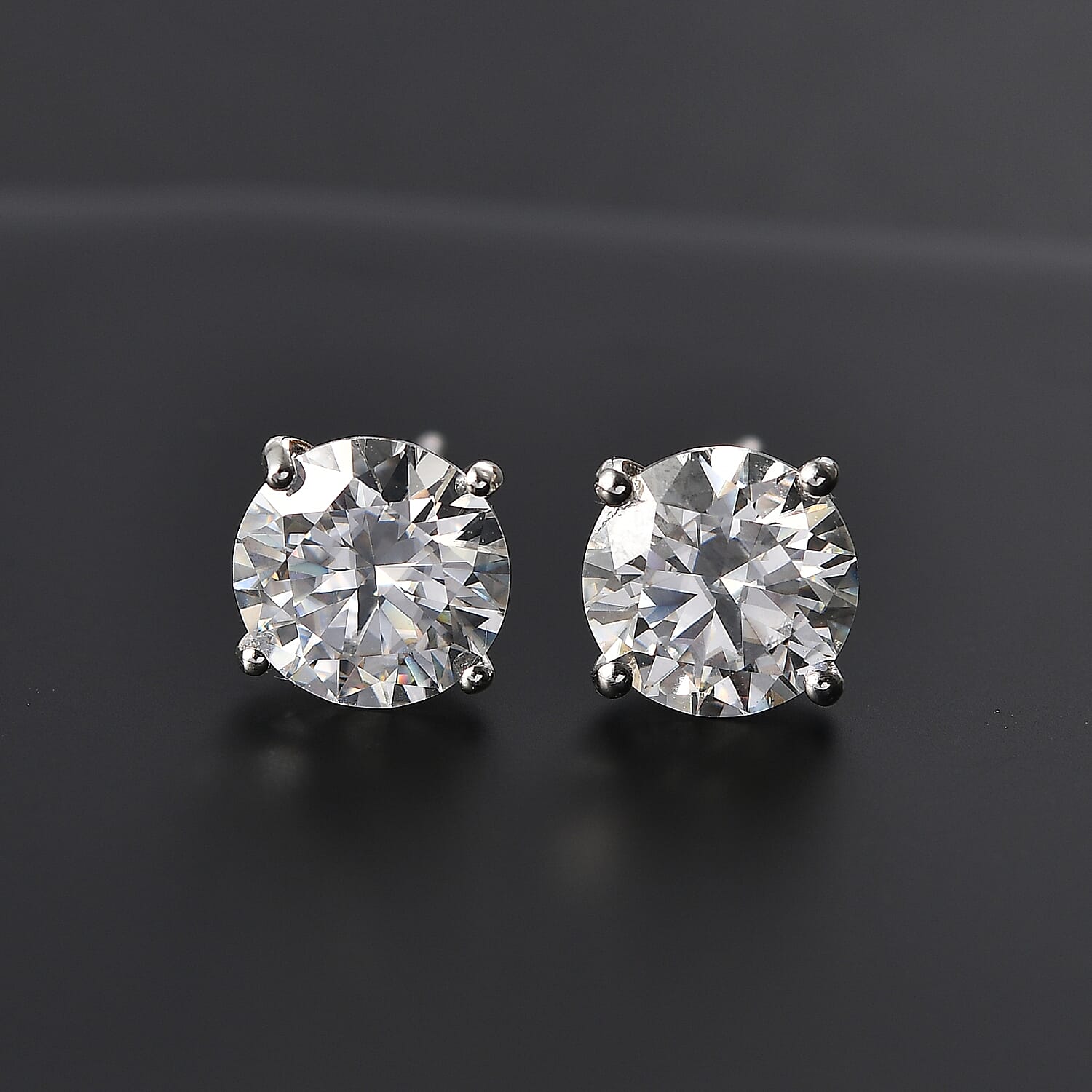 Moissanite Solitaire Stud Earrings in Rhodium Overlay Sterling Silver 8066986 2