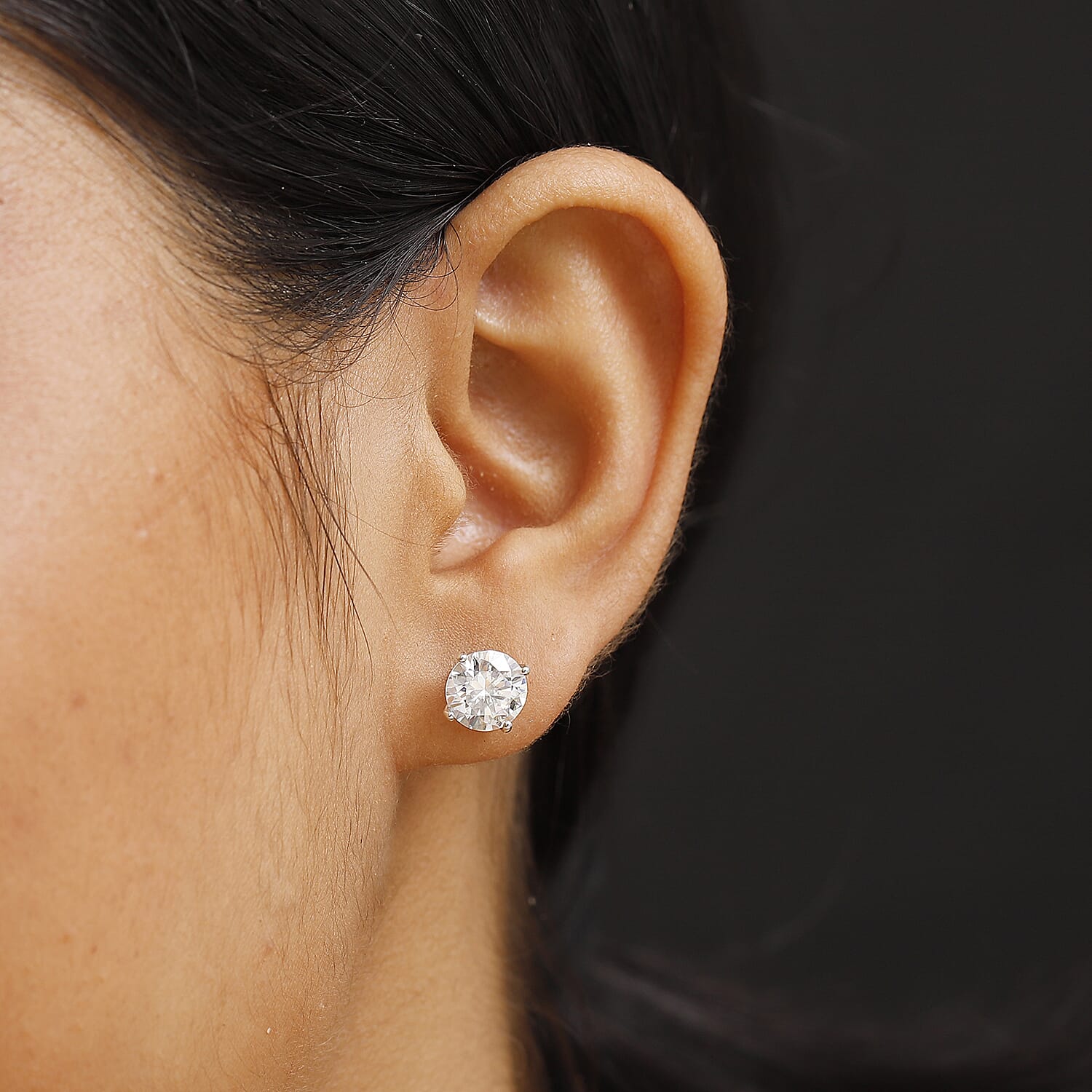 Moissanite Solitaire Stud Earrings in Rhodium Overlay Sterling Silver 8066986 3