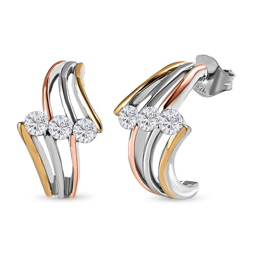D'Joy Moissanite Earrings with Push Back in 18K Vermeil Yellow & Rose Gold Plated & Rhodium Overlay Sterling Silver 0.60 Ct.