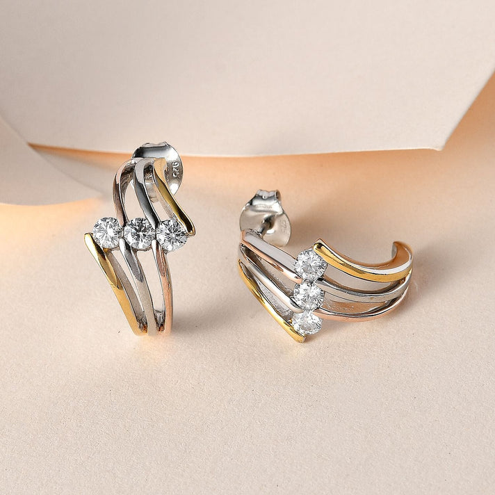 0.6 Ct. Moissanite Hoop;Trilogy earring in Platinum and Rose Gold Gold Vermeil Sterling Silver 7487580 2