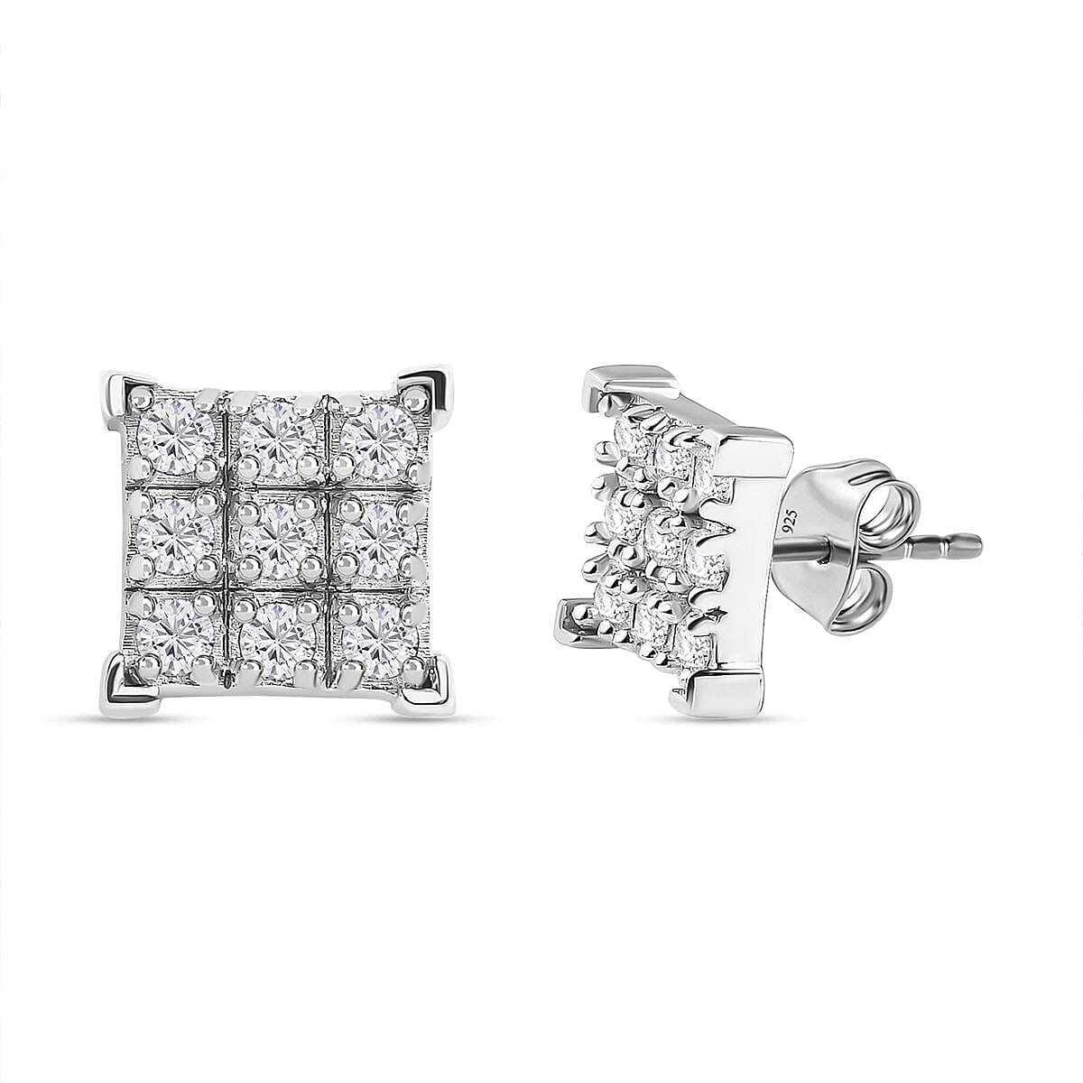 0.45 Ct Moissanite 9 Stone Square Stud Earrings in Sterling Silver 7561346 0