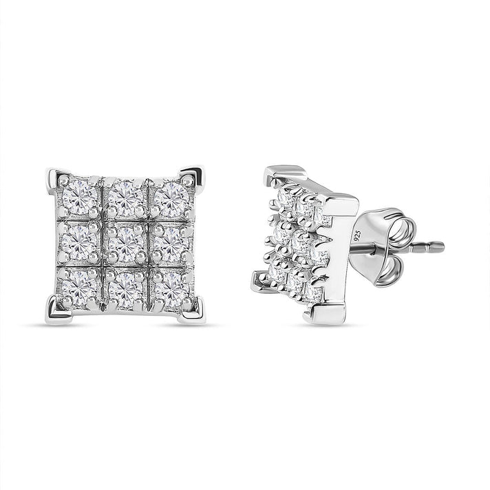 0.45 Ct Moissanite 9 Stone Square Stud Earrings in Sterling Silver 7561346 1