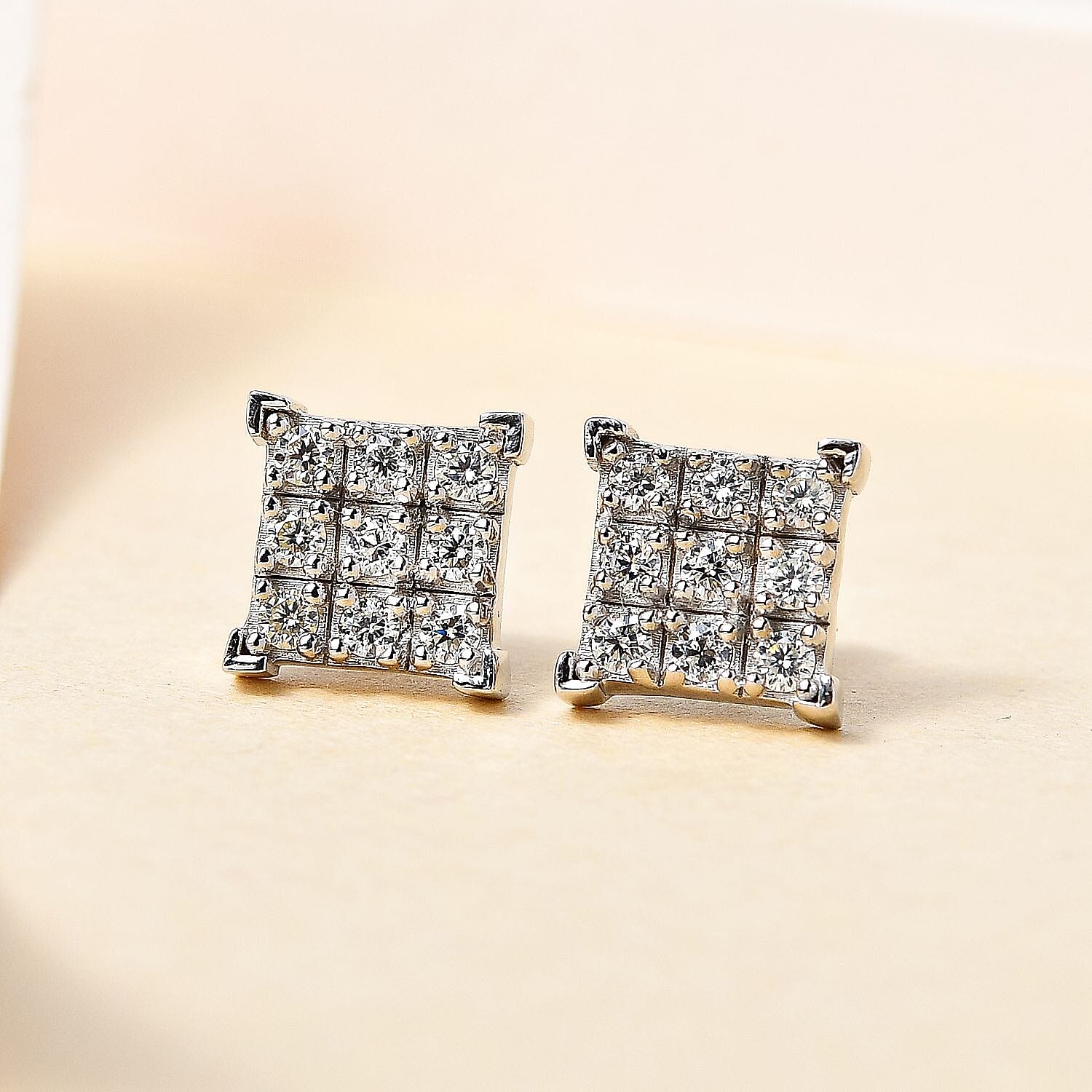 0.45 Ct Moissanite 9 Stone Square Stud Earrings in Sterling Silver 7561346 2