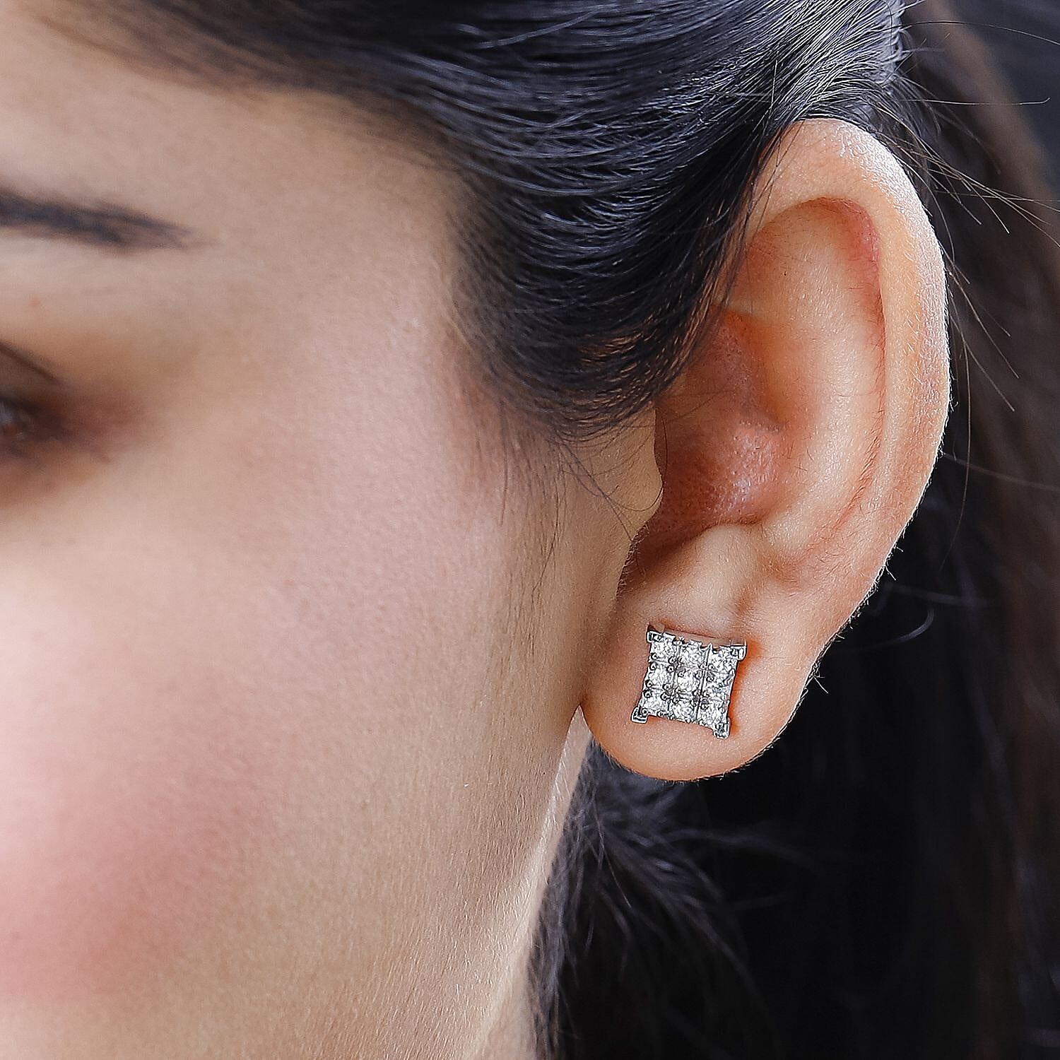 0.45 Ct Moissanite 9 Stone Square Stud Earrings in Sterling Silver 7561346 3