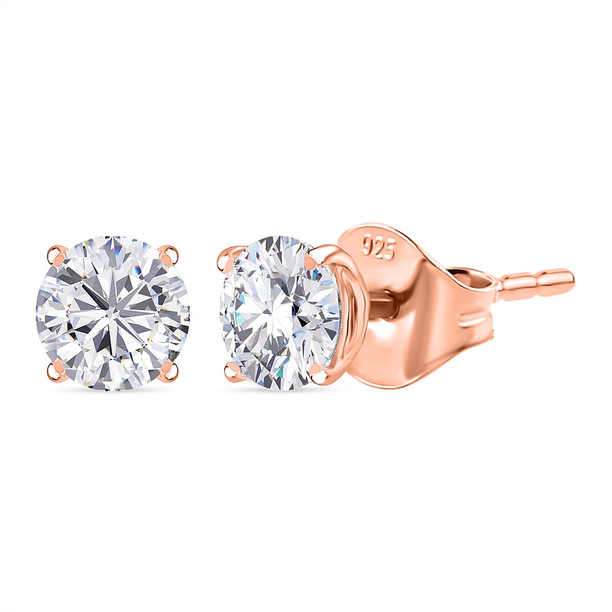 Moissanite Solitaire Stud Push Post Earring in Rose Gold Plated Sterling Silver 0.88 Ct. 8321381 0