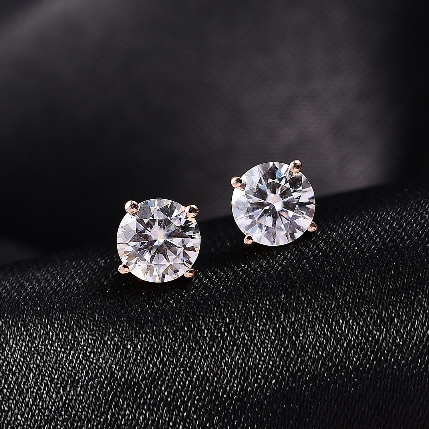 Moissanite Solitaire Stud Push Post Earring in Rose Gold Plated Sterling Silver 0.88 Ct. 8321381 2
