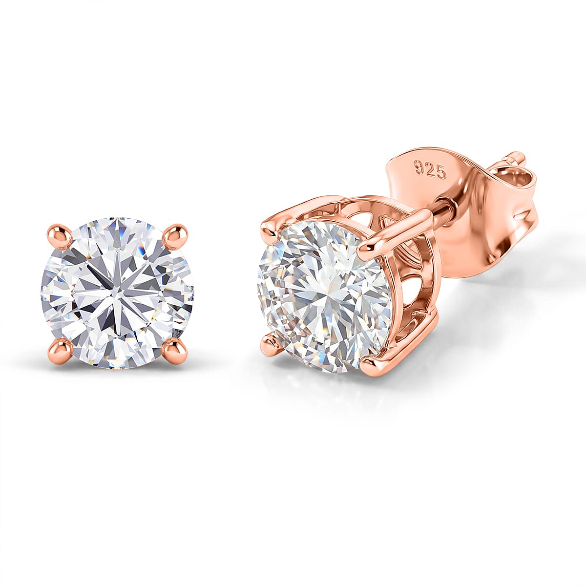 Royal Bali Collection - Moissanite Solitaire Stud Earring with Push Post in 18K Vermeil Rose Gold Plated Sterling Silver 1.51 Ct. V32530720 0