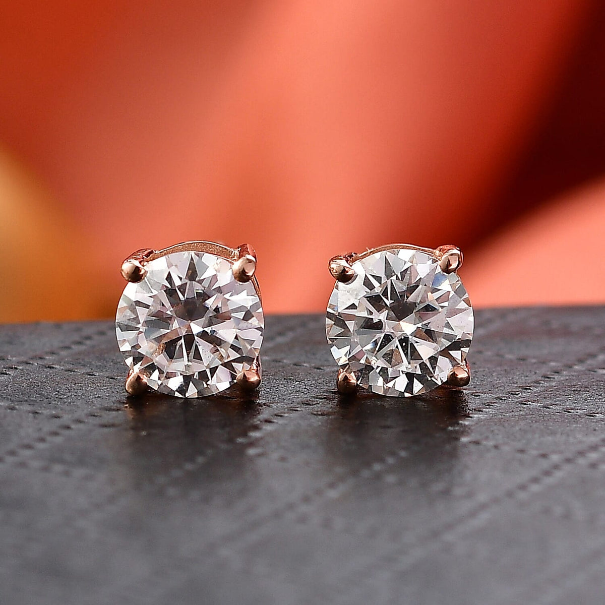 Royal Bali Collection - Moissanite Solitaire Stud Earring with Push Post in 18K Vermeil Rose Gold Plated Sterling Silver 1.51 Ct. V32530720 2