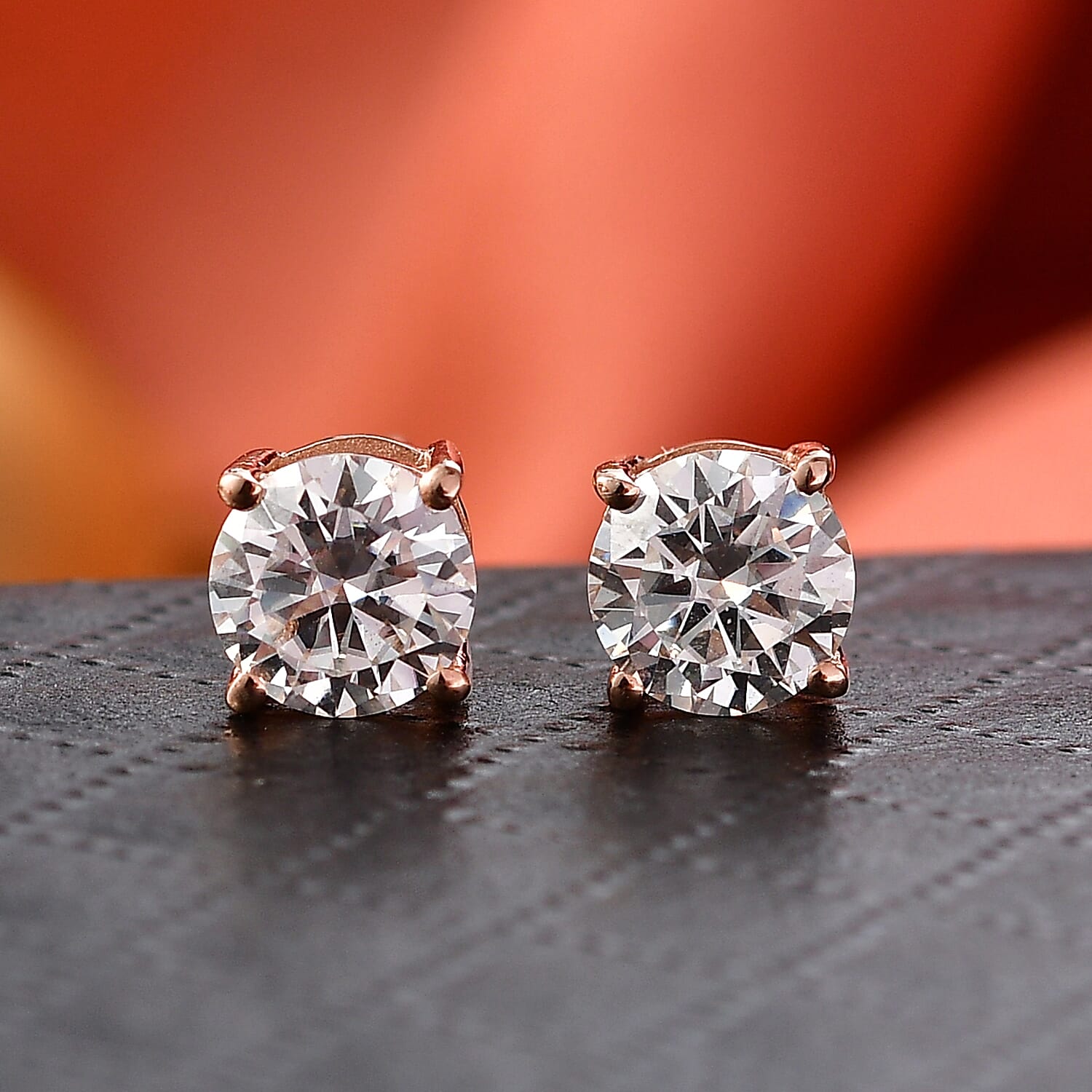 Royal Bali Collection - Moissanite Solitaire Stud Earring with Push Post in 18K Vermeil Rose Gold Plated Sterling Silver 1.51 Ct. V32530720 2