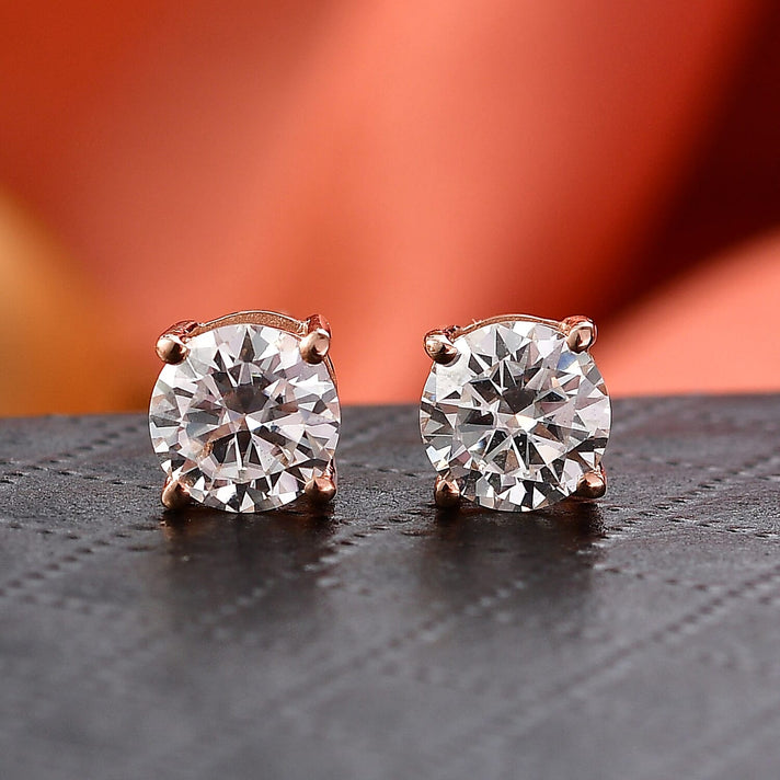 Moissanite Solitaire Stud Earring with Push Post in 18K Vermeil Rose Gold Plated Sterling Silver 1.51 Ct. V32648157 2