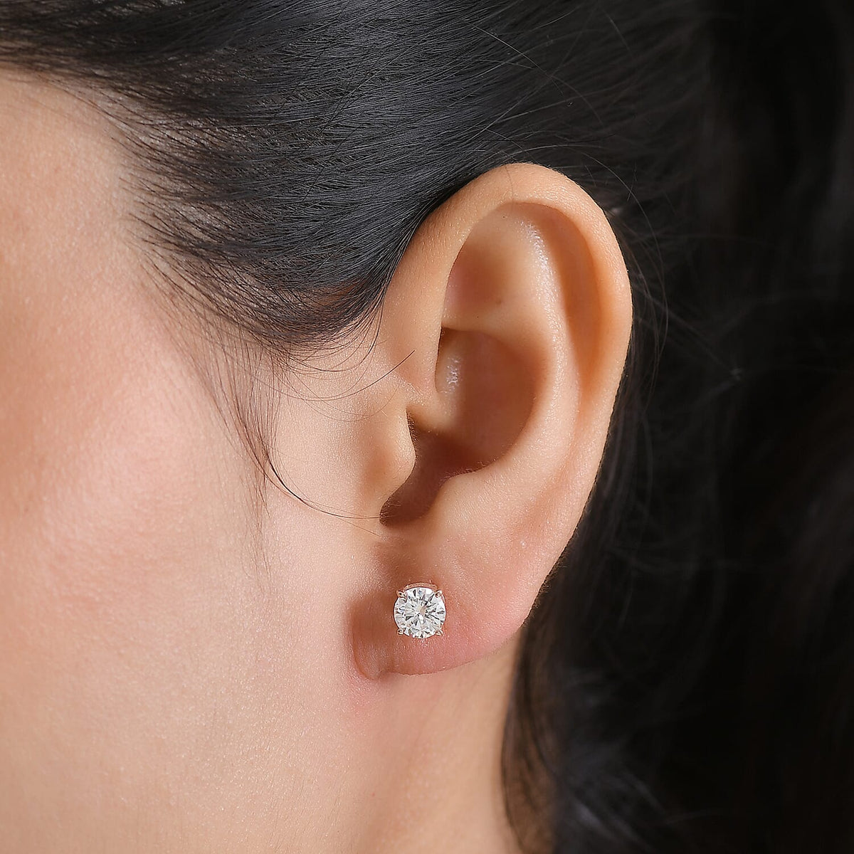 Royal Bali Collection - Moissanite Solitaire Stud Earring with Push Post in 18K Vermeil Rose Gold Plated Sterling Silver 1.51 Ct. V32530720 3