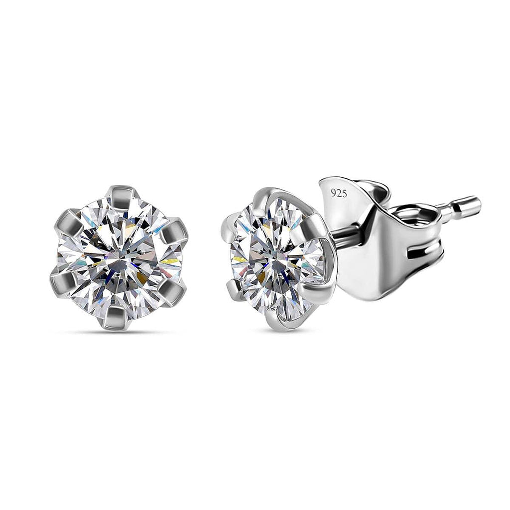 Moissanite Solitaire Stud Push Post Earring Sterling Silver 1.72 Ct.